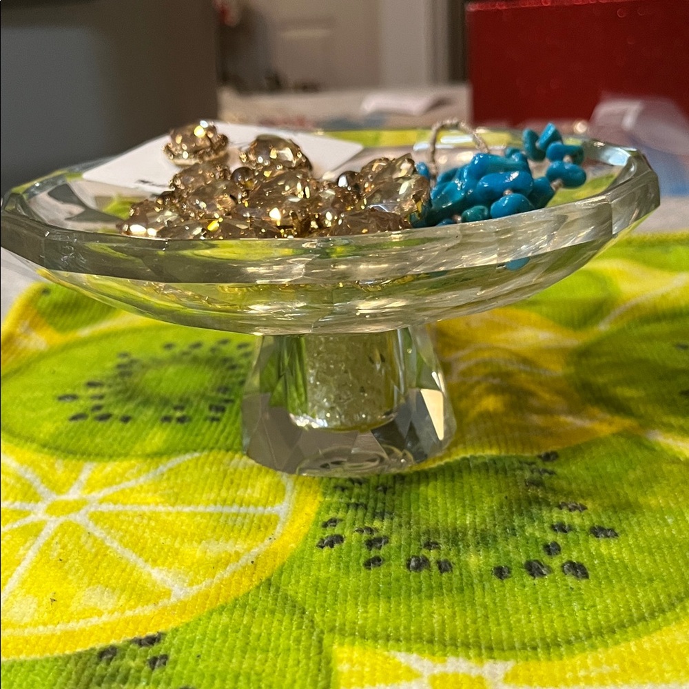 Oleg Cassini Hematite Faceted Crystal Bonbon Plate Small Pedestal Tray Tazza